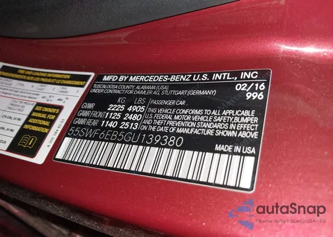 2016 Mercedes-Benz C 450 Amg 4Matic from USA, damaged, VIN 55SWF6EB5GU139380